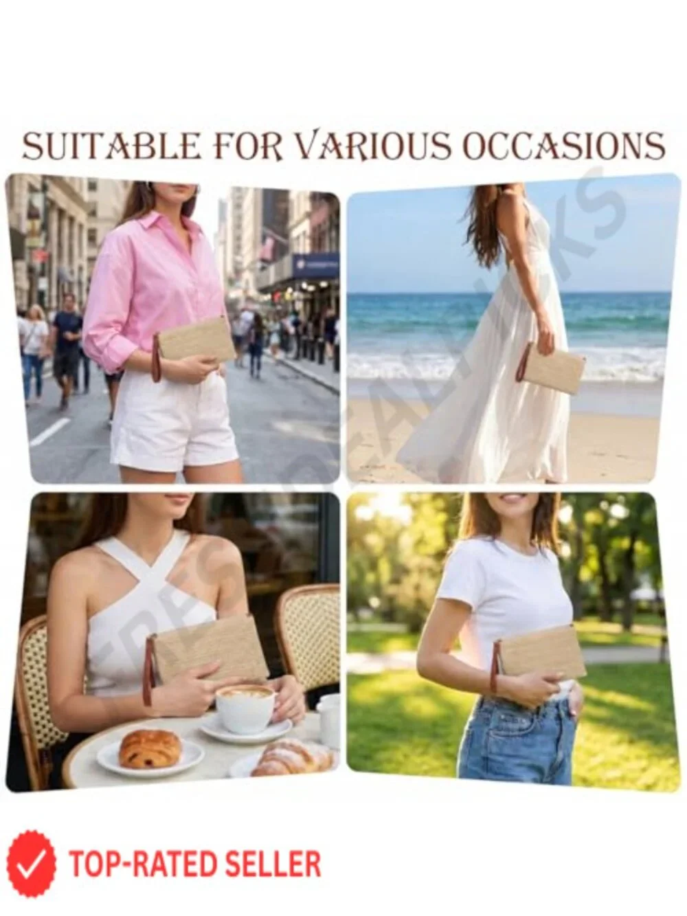 Straw Clutch Purse for Women Wristlet Boho Handbag Zipper